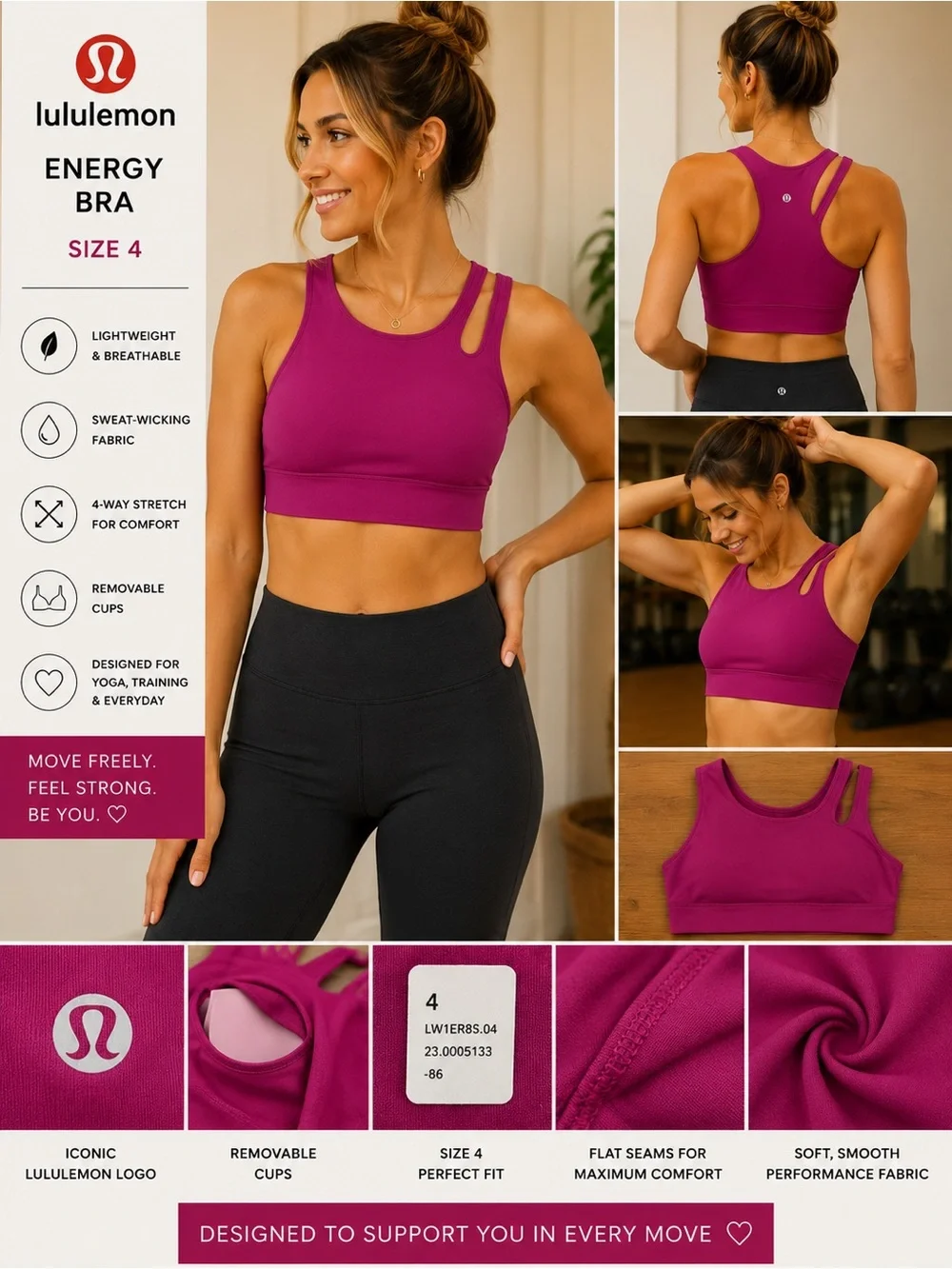 lululemon athletica Energy Bra - Magenta (Size 4)